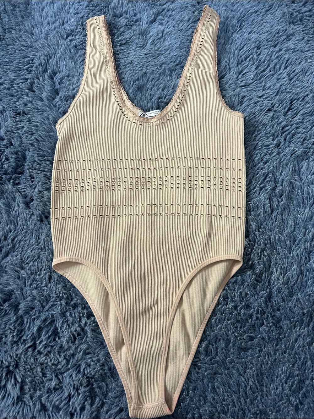 Ribbed One-Piece Swimsuit in Nude